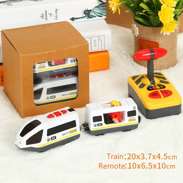 SAMOHTOY Remote Control RC Electric Small Train Toys Set Connected with Wooden Railway Track Interesting Present for Children