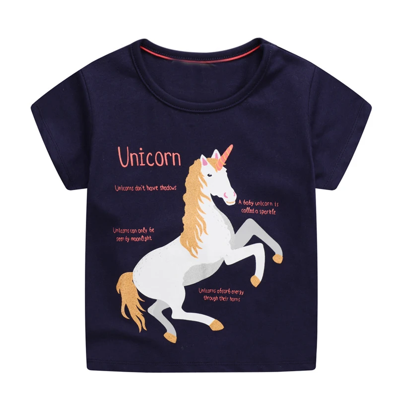 Little maven 7Year Unicorn Paillettes T-shirts for Girls Cotton Children Kids Short Shirts Summer Babies Girl Clothes |