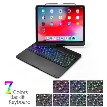 

For iPad Pro 11 Inch 2020 Case 360° Rotate Flip Tablet Bluetooth Keyboard with Pencil Slot 7 Colors Backlit USA Keyboard Case