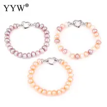 7 дюймов прядь 8 мм из настоящего натурального пресноводного жемчуга, браслет на запястье, для Для женщин Для мужчин латунь раскладывающейся застежкой купол браслет, ювелирное изделие, подарок