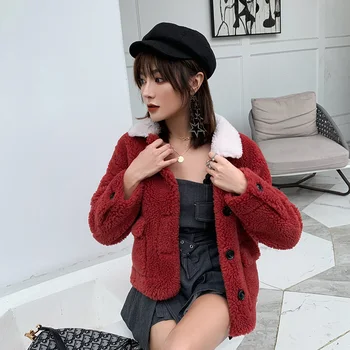 

Litvriyh lady short wool coat women overcoat turn-down collar long sleeve warm women coats casual jacket topcoat autumn clothes