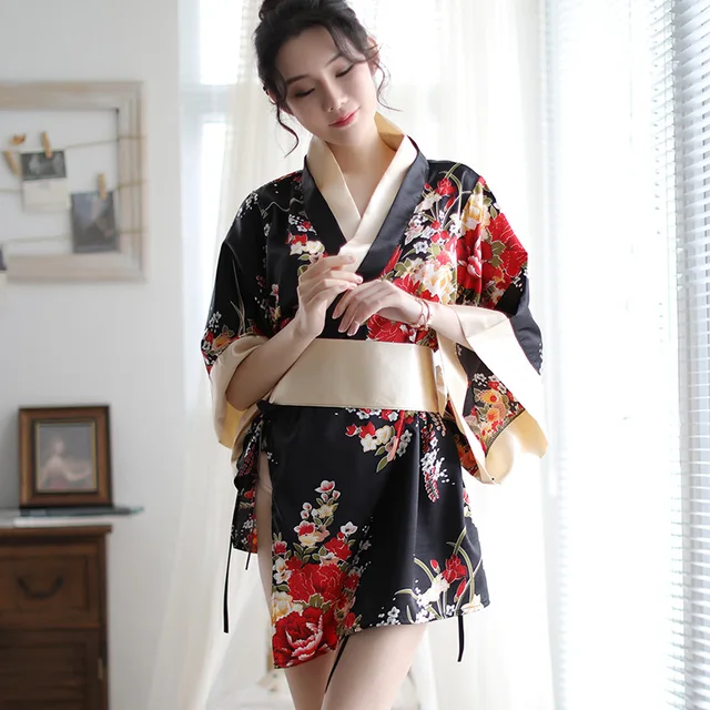 bemanning aardbeving dok Traditionele Merk Vrouwen Japanse Kimono Nachtkleding Sexy V-hals Kimono  Satin Bloemen Gedrukt Nachtkleding Korte Badjas Japan - AliExpress  Nieuwigheid & Speciaal Gebruik