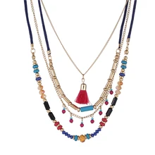 Богемное ожерелье с цветными слоями, s цвет, яркие бусины, кисточка, макси, длинная Этническая цепь, ювелирные изделия, эффектное ожерелье для женщин, воротник