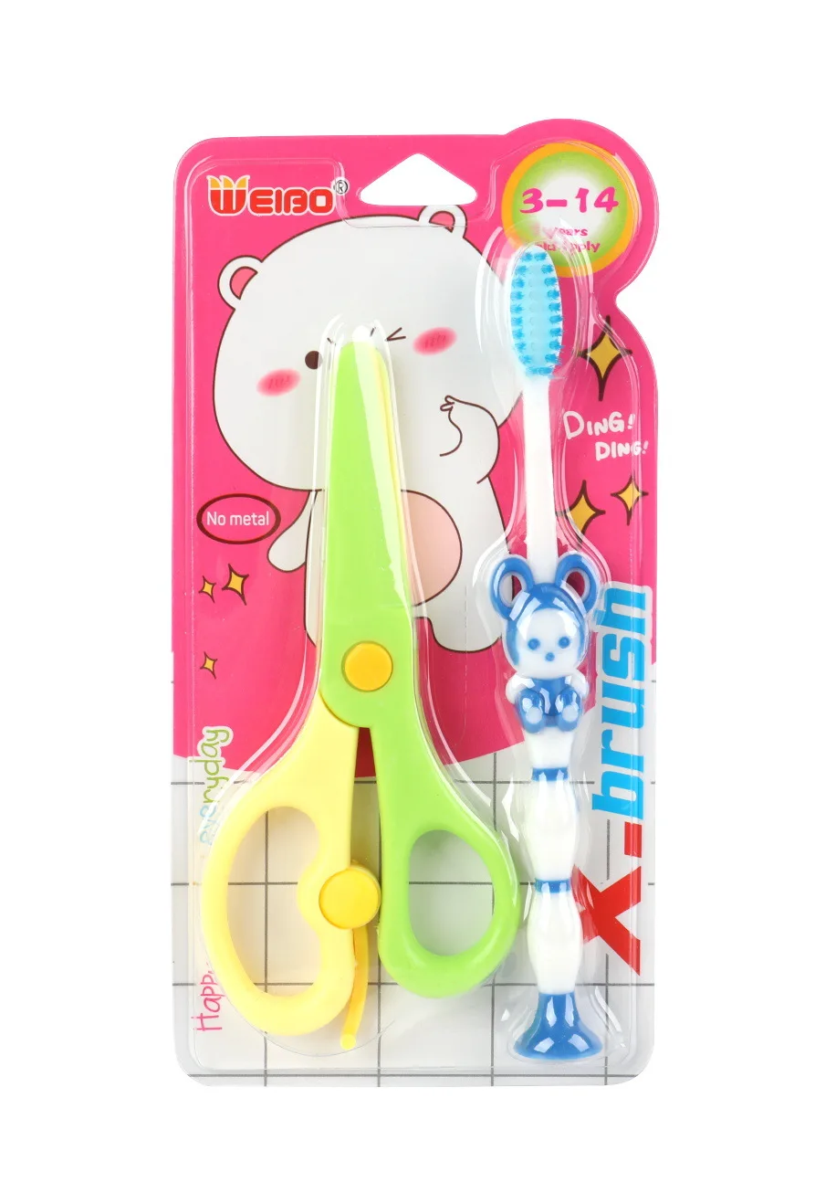 Симпатичные Южная Корея зубная щетка и студентов резки бумаги ножницы мультфильм Вэй ход WB-601 набор зубных щеток
