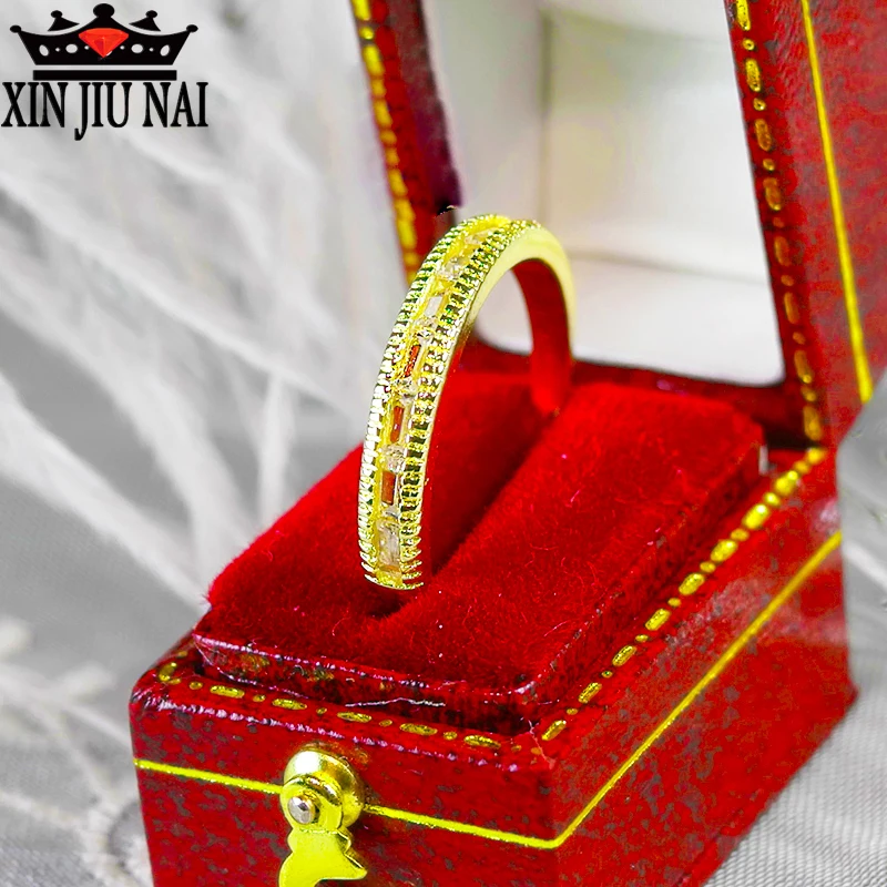 

Unique fashion design double-decked hollow narrow Ring 14k golden Austrian crystal zircon CZ leisure jewelry Women's ring gift