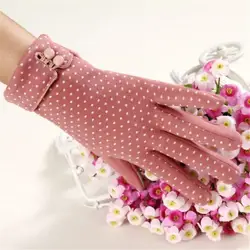 YSDNCHI женские перчатки с полными пальцами, теплые зимние варежки в горошек с пуговицами, женские теплые кашемировые перчатки, кружевные