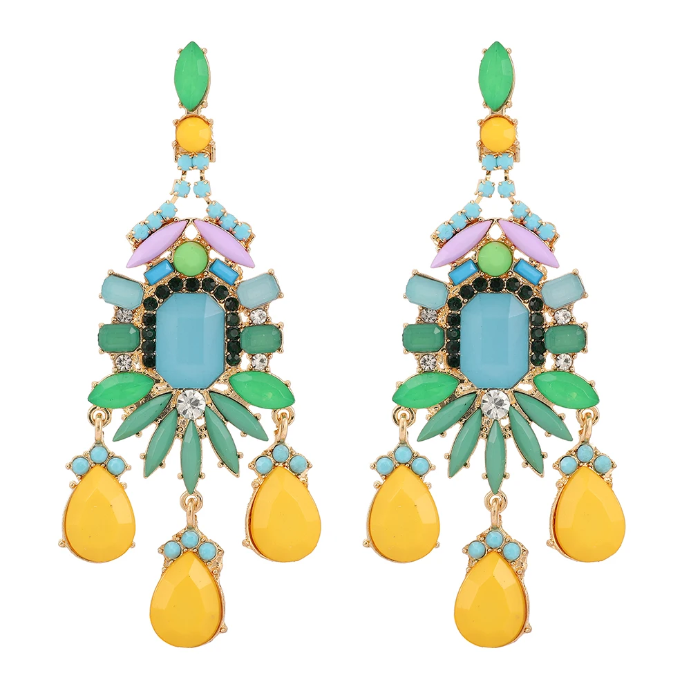 Ztech New Green Series Set Earrings Designer Jewelry Crystal Tassel Za Accessories Handmake Statement Bijoux Pendientes Brincos