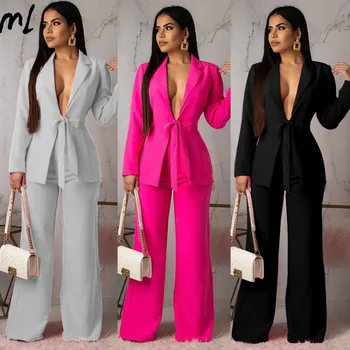 

Autumn Office Ladies Two Piece Set Elegant Workwear Casual Business Matching Suit Sets Women Solid Jacket Pant Two Piece Set
