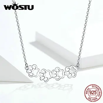 

WOSTU 925 Sterling Silver Original Necklace Paw Tail Dog Footprint Long Link Chain For Women Wedding Silver 925 Jewelry FIN346