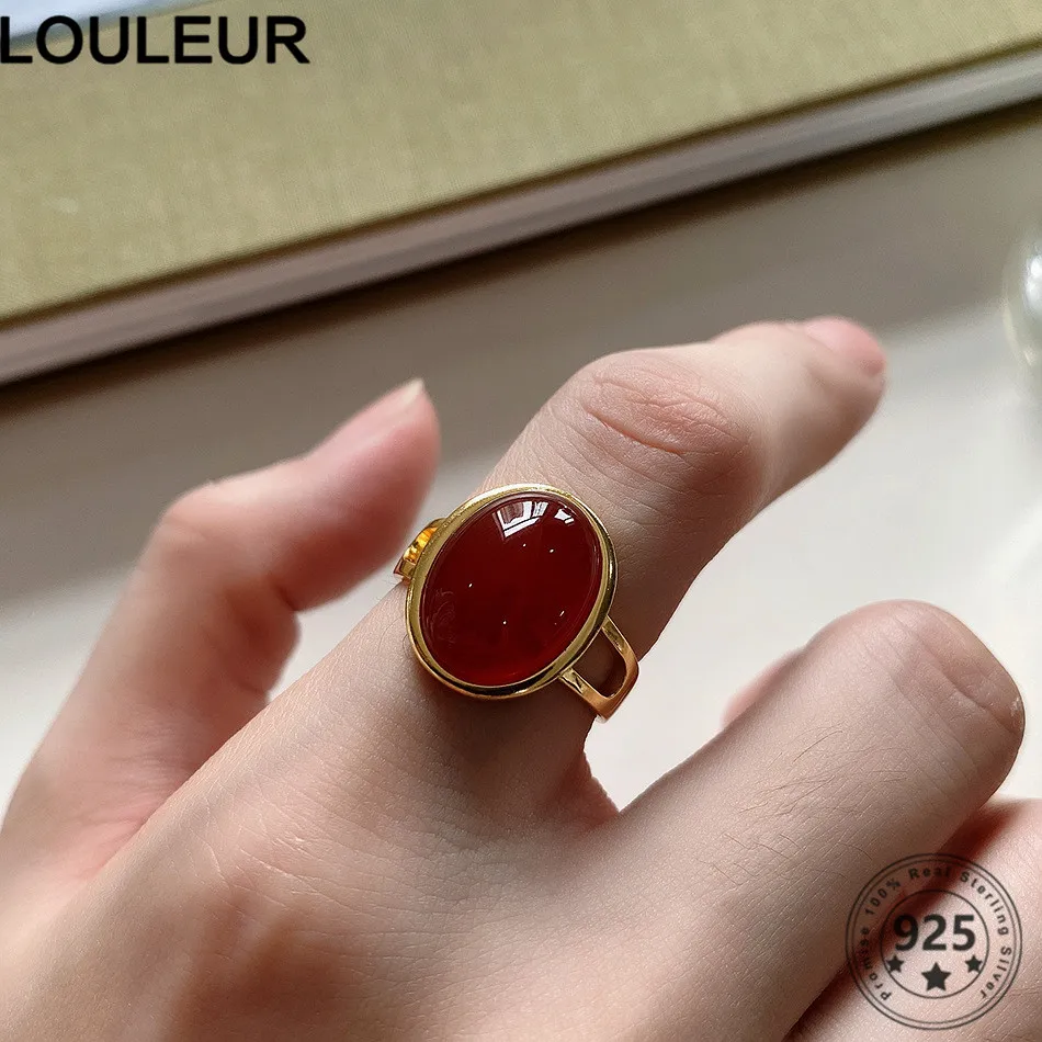 Женское кольцо из стерлингового серебра 925 пробы LouLeur овальные Ониксовые кольца