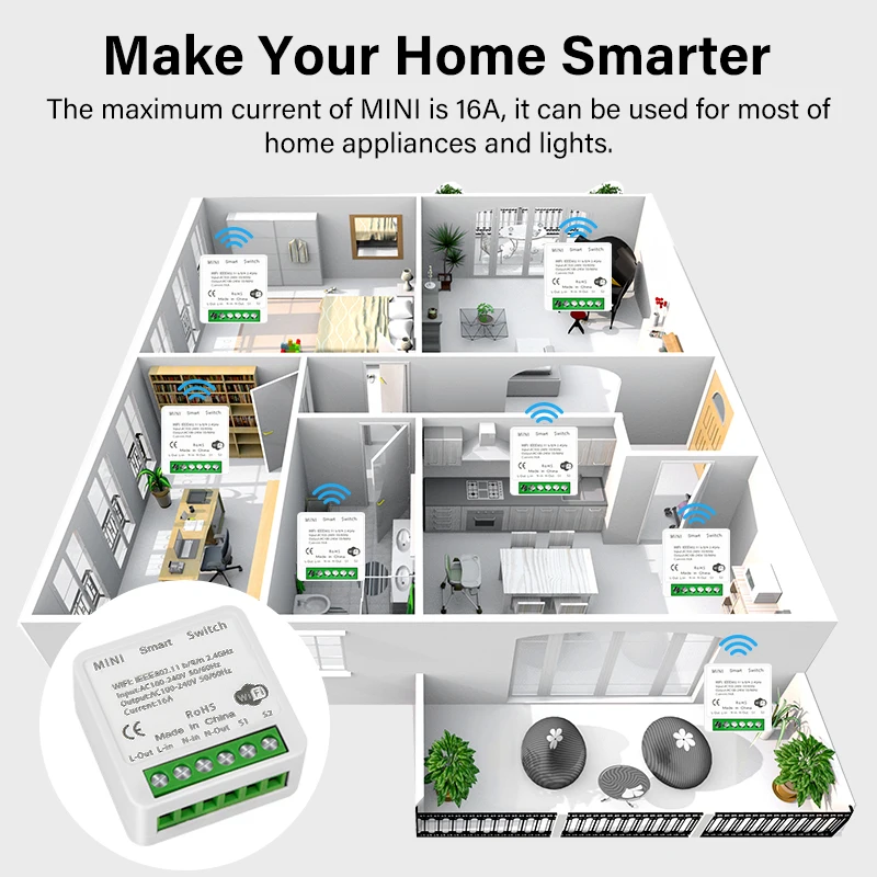 Smart Switch Module 16A Wifi Smart Switch module 2-way Control Timer DIY MINI Wireless Switches Smart Home