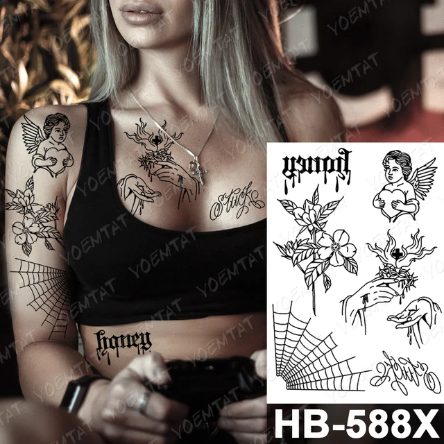Waterproof Temporary Tattoo Sticker Dark Old School Moth Butterfly Flash Tattoos Snake Rose Body Art Arm Fake Tatoo Women Men 13-HB588X