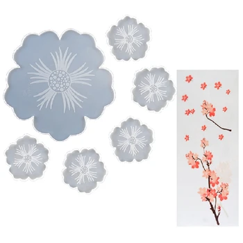 

Flower Tea Tray Coaster Mold Set DIY Handmade Crystal Epoxy Mold Silicone Petal Compote Tray, 7PCS