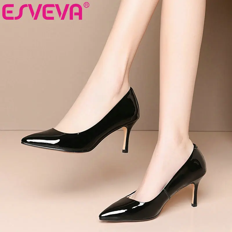 

ESVEVA 2020 Shoes Pointed Toe Sexy Thin High Heel Women Pumps Fashion Elegant Shallow Slip On Women Single Shoes Size 34-42