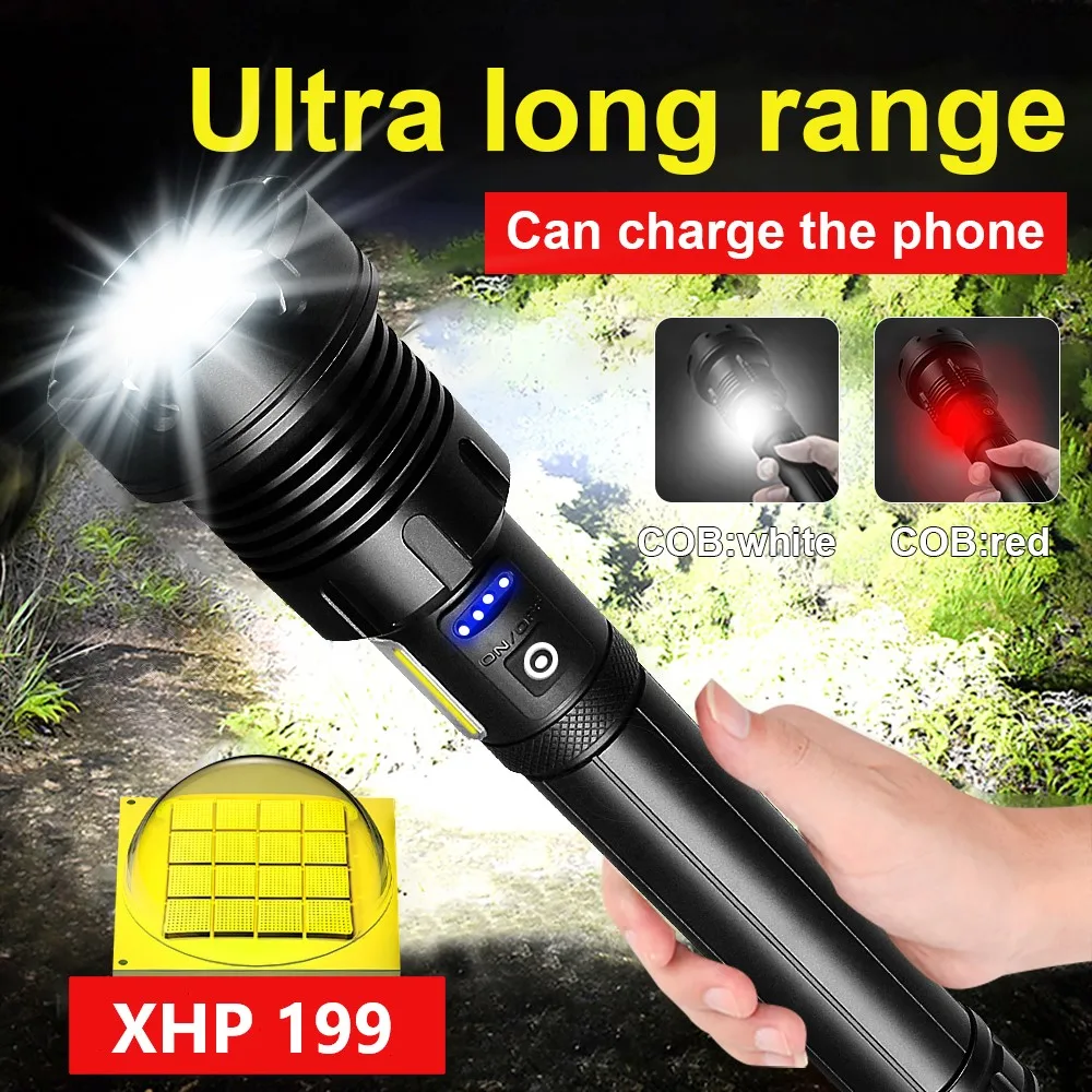 XHP90 Most Powerful Tactical 3 Mode Zoom Flashlight LED Hunting COB Side Torch 