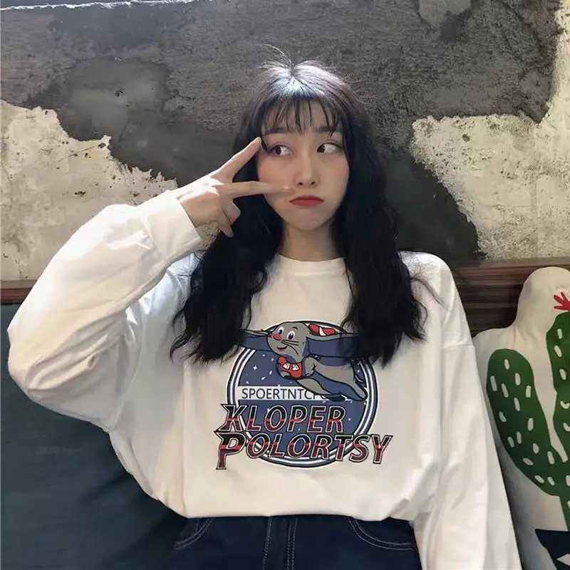 

2020 Korean version of loose bf primitive style long-sleeved T-shirt girls ins with backing inside students