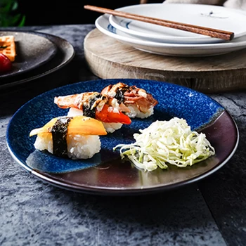 

10 Inch Creative Japanese-style Ceramic Flat Plate Snack Sushi Steak Tray Restaurant Household Utensils