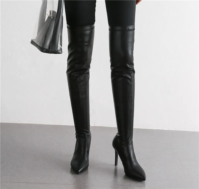 ASUMER new over the knee boots pointed toe sexy stretch boots high heels prom ladies shoes slim thigh high boots big size