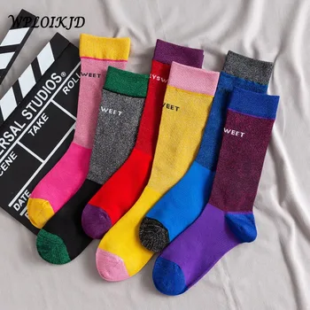 

[WPLOIKJD]New Product Autumn Winter Style Funny Cute Fashion Letters Heap Heap Socks Women Candy Color Sexy Elastic Ladies Socks