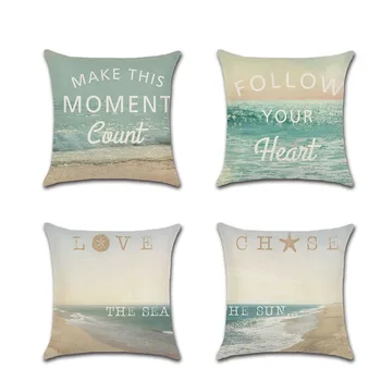 

Beach Theme Series Linen Cushion Cover Decorative Sea Beach Landscape Pillowcase 45*45cm Throw Pillow Case