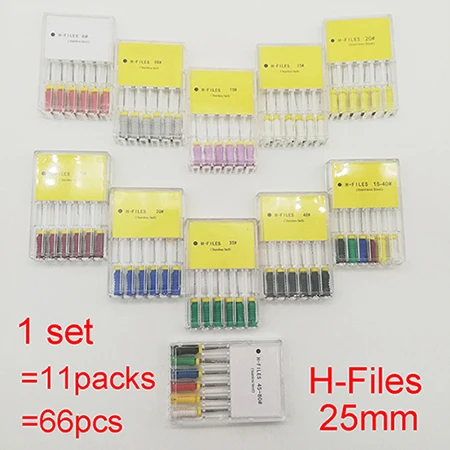 1set(11packs) 11 пакетов 6#-80#25 мм зубные ПроТейпер файлы H стоматолога Эндодонтические Инструменты Стоматологические материалы ручное использование нержавеющая сталь H файлы - Цвет: 1set(11packs)