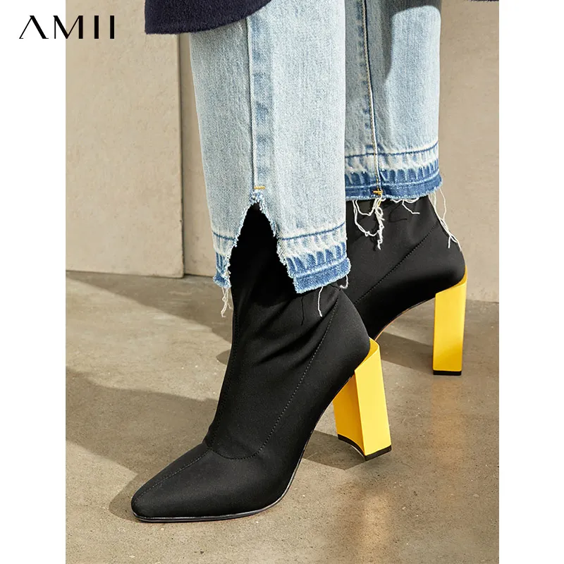 Amii Minimalism Winter Boots For Women Contrast Office Lady Shoes Pointed Toe Ginger High Heel Autumn 11970770 | Обувь