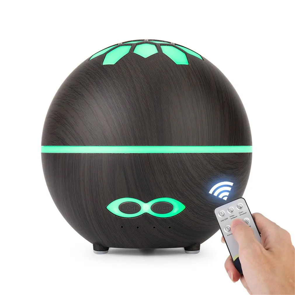 

400ml Electric Wood Grain Ball Remote Control Humidifier Home Colorful Night Light Spray Mini Ultrasonic Aromatherapy Machine
