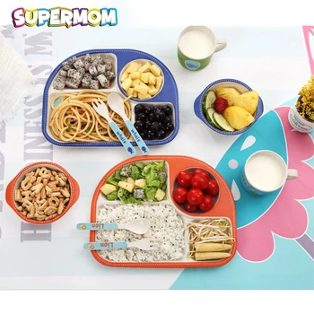 

Baby Food Dish Dinnerware Feedkid Tableware With Separate Service Plate Bowl Cup Fork Spoon Set Kid Feeding Bamboo Fiber