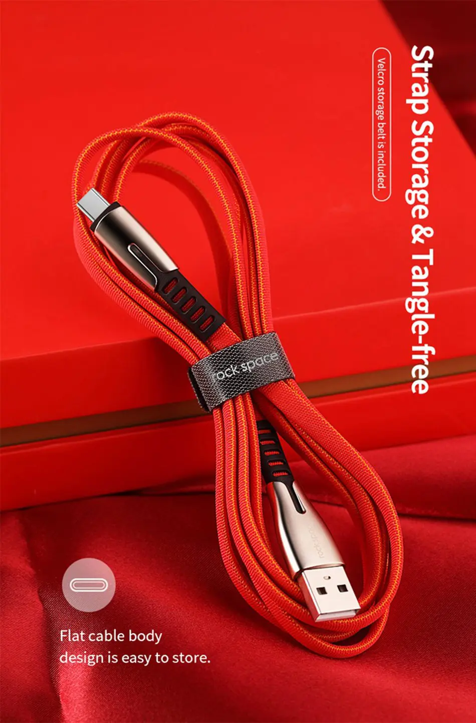 ROCK type-C кабель 2.4A кабель для быстрой зарядки для samsung Note 10 S10 S9 со светодиодный USB C кабель для передачи данных для Xiaomi Oneplus 2 3 type c