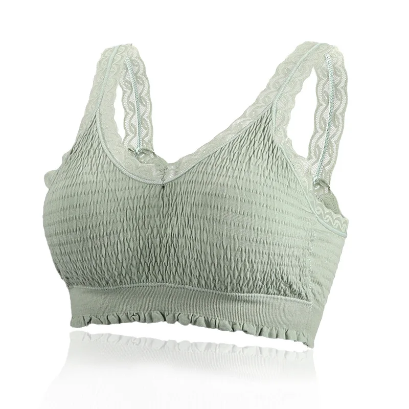 Женский спортивный кружевной бюстгальтер без косточек бесшовный укороченный