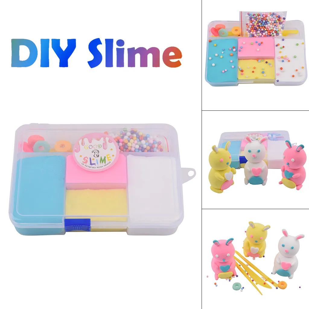 4 Color Mixing Plasticine DIY Accessories Slime Fluffy Kids Clay Toy Craft Charm Slime Supplies Antistress Toys W1007