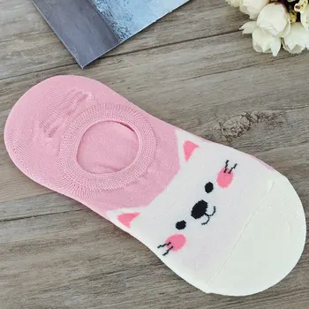 

1Pair Women Cotton Socks Cartoon Animal Head Woman Boat Socks Invisible Ankle Female Summer Sock