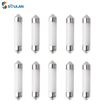 

10 pcs Pure White COB 31MM 36MM 39MM 41MM Festoon LED Car Bulb 5000K Glass Housing Auto Trunk Lamp 12V License Plate Dome Light