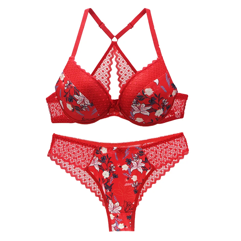 lace underwear set Nouvelle Seamless Plus Size Lace Female Bras Sexy Lingerie Super Push Up BCD Cup Brassiere Young Girl Deep V Women Underwear red underwear set