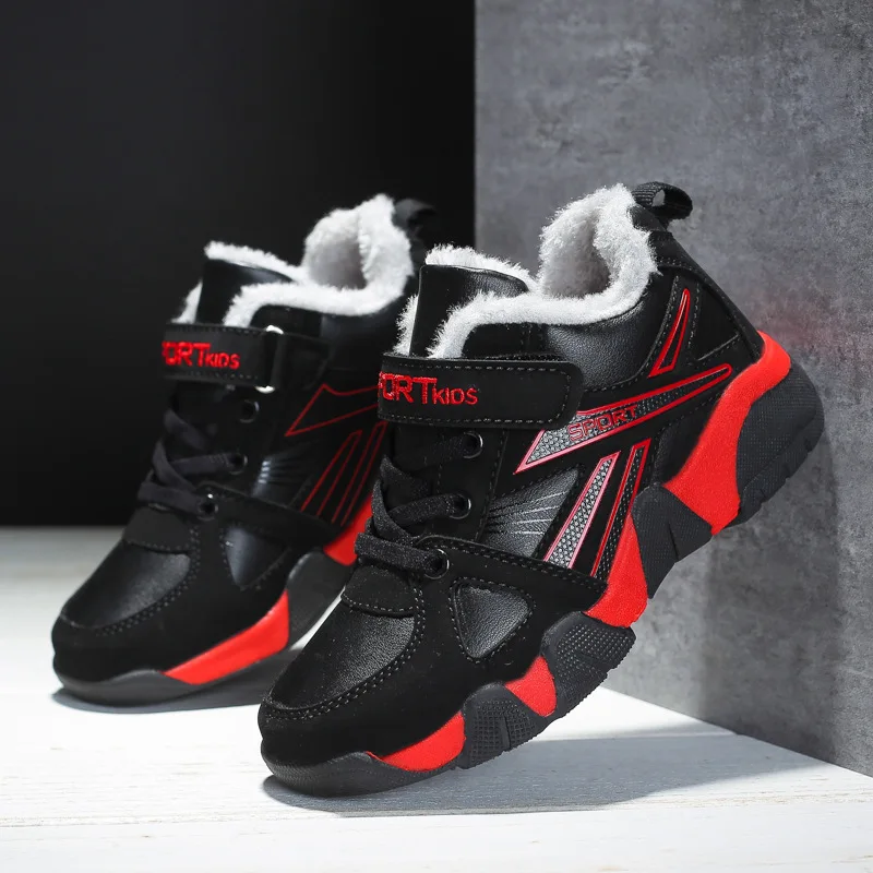 

Winter Large Thick 2019 Children New Style Cotton-padded Shoes Velcro Warm Shoes Sports Plus Velvet Shoes Big Boy Anti-slip Wint