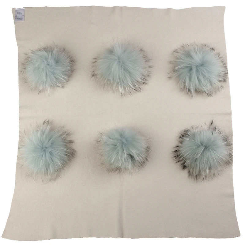 beige light gray Geebro/теплое кашемировое Пеленальное Одеяло для новорожденных и детей постарше; одеяло для сна для путешествий с 6 натуральным мехом енота; постельные пеленки с помпоном - Цвет: beige light gray