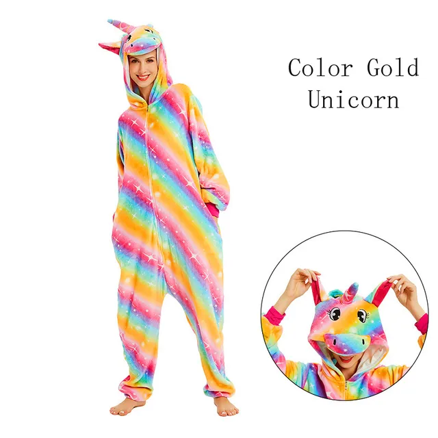 Unicorn Onesies Unisex Winter Cute Panda Totoro Skeleton Onesies Women Nightwear Anime Costumes Adults Flannel Sleepwear Pajamas 4