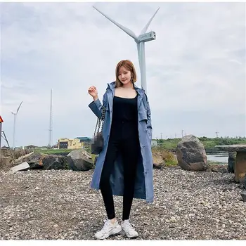 

Fashion Women Autumn Plus Size Harajuku Solid Windbreaker Casual Long Sleeve Female Trench Button Hooded Long Coat