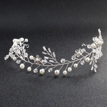 

Bridal Headdress Plum rhinestone pearl Handmade Silver Pearl Crystal Leaf Wedding Hair Accessories TS53