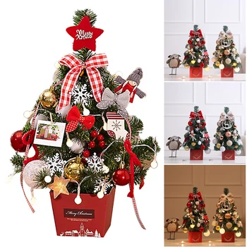 

Tabletop Christmas Tree with Multicolored Lights Holly Berries Pine Cones Star Tree Topper & Ornaments for Best Holiday