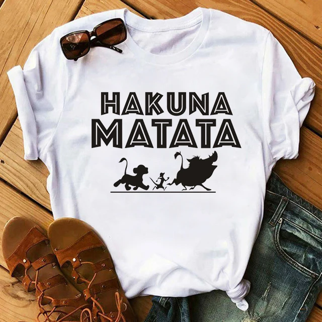 WVIOCE Hakuna Matata рубашка Женская Harajuku Ullzang The Lion King женская футболка Homme летняя футболка модный топ Женская футболка