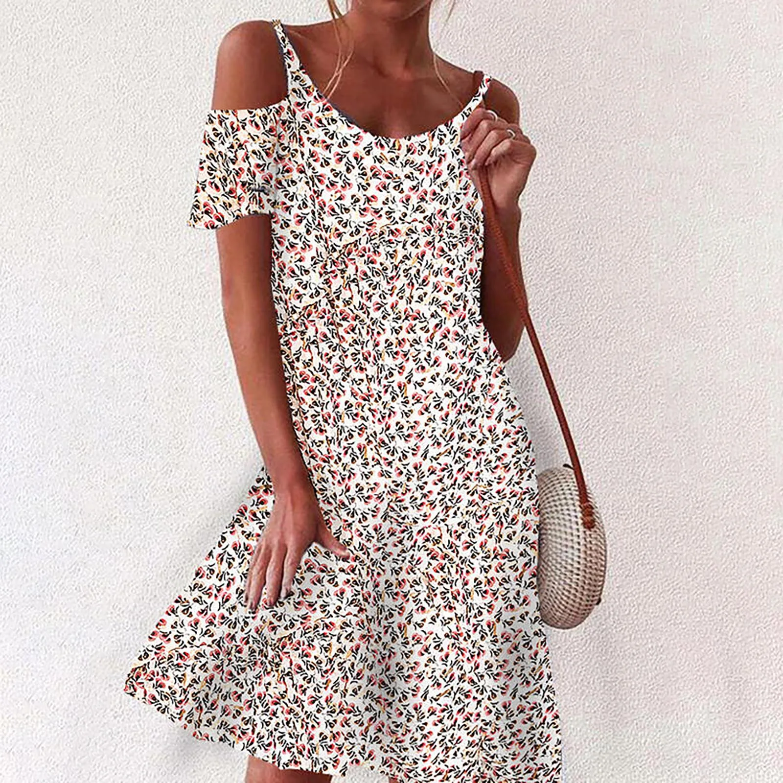 Camisole Dress  Women Summer Bohemian O-neck Print Short-sleeved Strapless Female Pullover Elegant Dresses Streetwear Vestidos 2
