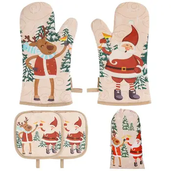 

BESTONZON 1 Set of Christmas Oven Mitt Heat Resistant Pot Holder Pad Protective Oven Gloves