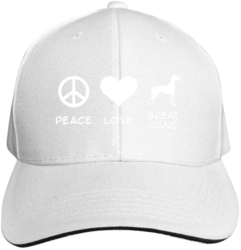 Унисекс Peace, Love, Great Dane бейсболка Регулируемая остроконечная шляпа сэндвич