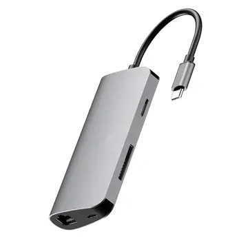 

Durable 8 in 1 Type-C Adapter Delicate Texture Type-C to HDMI+PD+3 USB 3.0+RJ45+TF+Memory Card Docking Station HUB Adapter