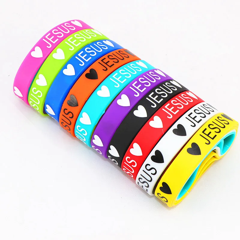 10pcs/lot Jesus Cross Peace Butterfly Love Heart Cuff Silicone Rubber Bracelets For Man Women (16 Style Free Choose) bangle bracelet