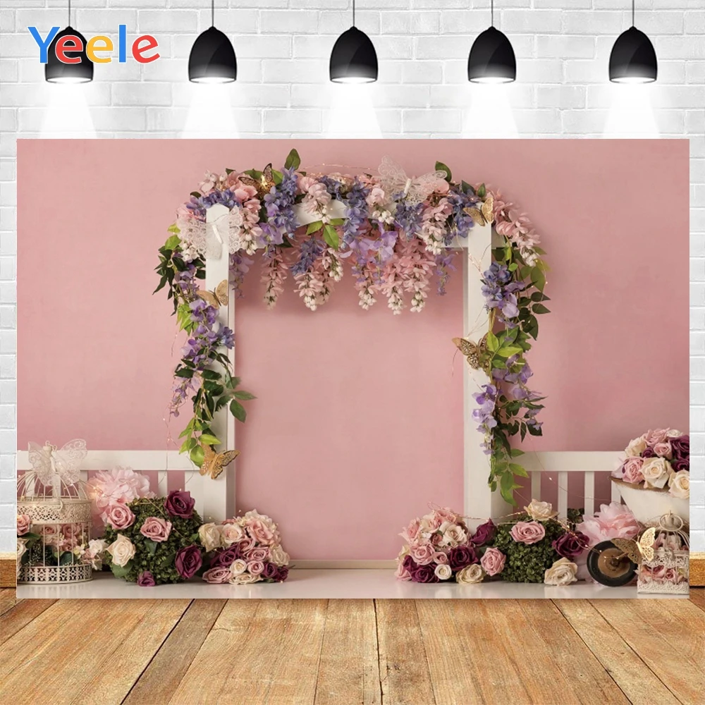 

Yeele Baby Shower White Wood Door Flowers Vinyl Background Photophone Photography Photo Studio for Decoration Customized Size