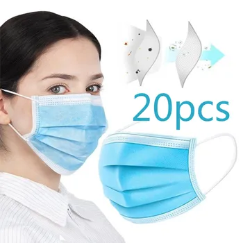 

20pcs Face Mask Anti-dust Disposable Mouth Masks 3 Layer Elastic Earloop Masks Anti Dust Women Men Oral Care Mask