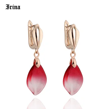 

Irina Coloured Glaze Petals Long Drop Water Earrings for Fashion Women Dress Party Jewelry 585 Gold Color New Design