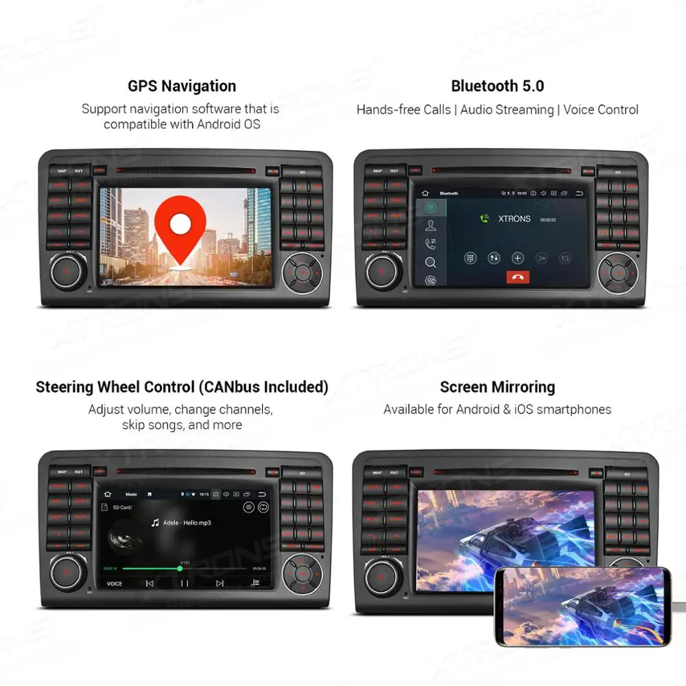 Cheap XTRONS 7"Android 9.0 Octa Core 4GB RAM 64GB ROM Car DVD Player Multimedia GPS System TPMS SWC for Mercedes Benz W164 2005-2012 3